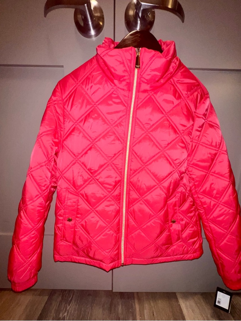 kate spade Quilted Bright Red Diamond Puffer Jacket with Hood - Picture 2 of 8